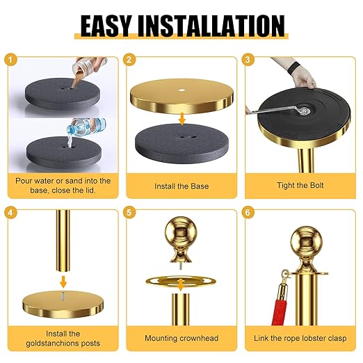 kaiyomi 8Pcs Stanchions with Red Velvet Ropes Set, 5 Feet Velvet Ropes and Posts Poles for Red Carpet Party Decoration and 360° Photo Booth (Golden)