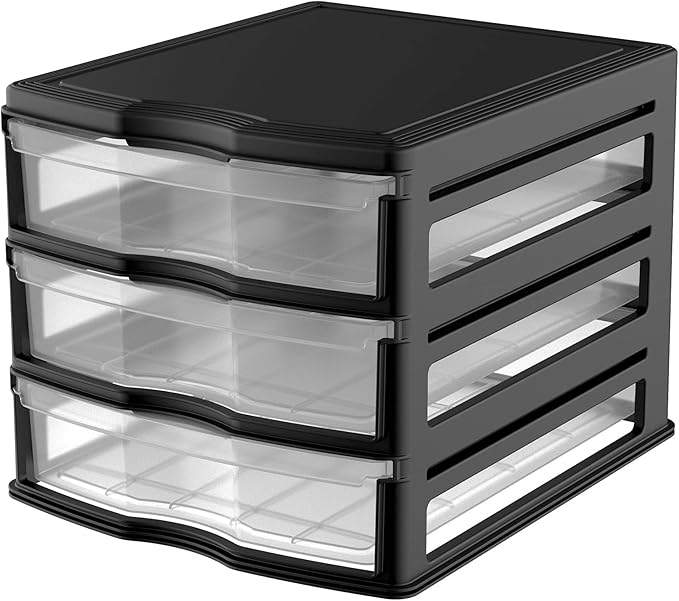 Life Story 3 Drawer Stackable Shelf Organizer Plastic Storage Drawers for Bathroom Storage, Make Up, Or Pantry Organization, Black (3 Pack)
