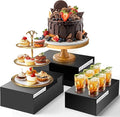 3 Pack Extra Large Acrylic Buffet Risers - 15”, 14”, 13” Black Display Stands with Hollow Bottoms, Cube Riser Boxes Nesting for Dessert Food Catering Buffet Display Party Supplies