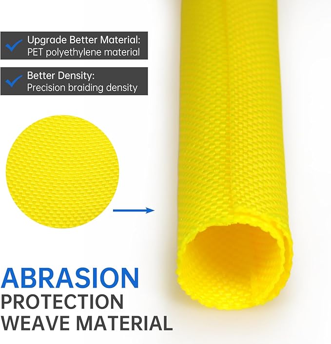 Split Braided Cable Sleeve，Flexible Wire Loom Tubing, Automotive Cord Protector Pet Proof, Cable Management for Computer TV Electric Wires Harness 16ft (Yellow, 13mm（1/2")