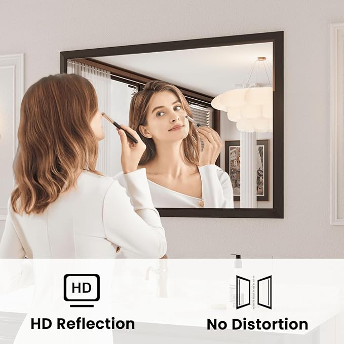 Amorho Bathroom Mirror Black, 48x40 Inch Thick Metal Framed Wall Mirrors, Suitable or Bedroom, Living Room, Entryway, Rectangle Wall-Mounted Mirrors(Horizontal/Vertical).