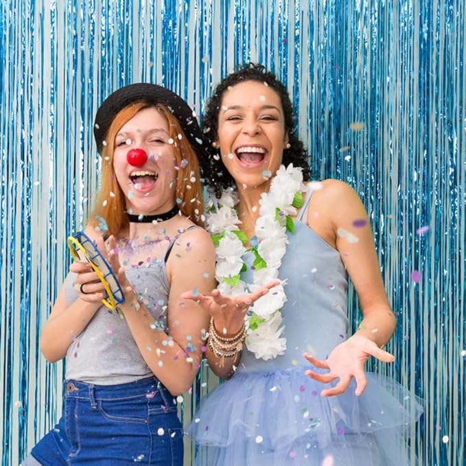20 Pack Foil Curtain Backdrop Blue Metallic Tinsel Foil Fringe Curtains Photo Booth Props for Birthday Wedding Engagement Baby Shower Bachelorette Christmas Holiday Celebration Party Decorations