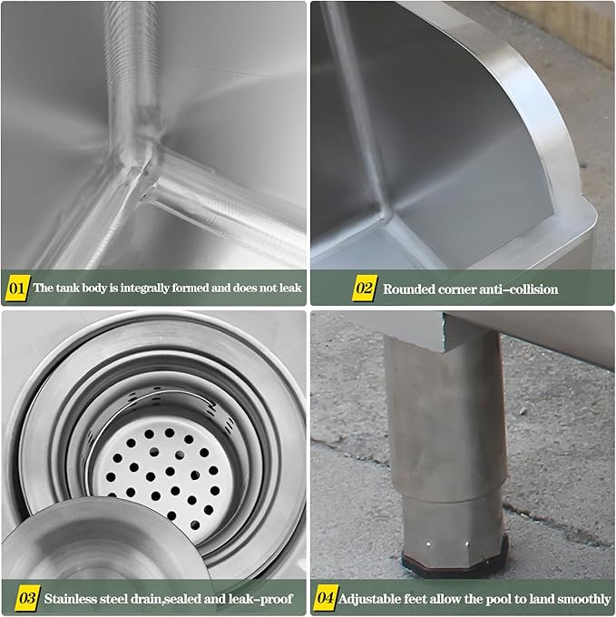 Floor Mop Sink With Drainage/Strainer,stainless steel utility sink,304 Stainless Steel,for Laundry Room,Kitchen, Restaurant, Garages,(S-17.7"L x 16.1"W x 21.6"H)