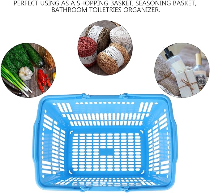 Uonlytech Thickened Plastic Storage Basket with Double Handles Handles Grocery Basket for Supermarket Shopping and Household Organizing