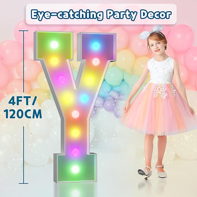 imprsv 4FT Colorful Marquee Letters Y, 18 Colors Large Light up Letters Alphabet Sign with Remote, Large Marry Me Sign, Birthday Party Decorations Anniversary Wedding Decoration