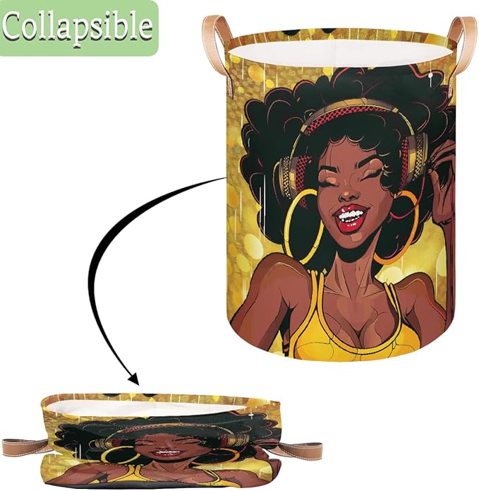 Women African Laundry Basket Foldable Laundry Baskets With Leather Handles for Bedroom Bathroom Toys Decorative Basket