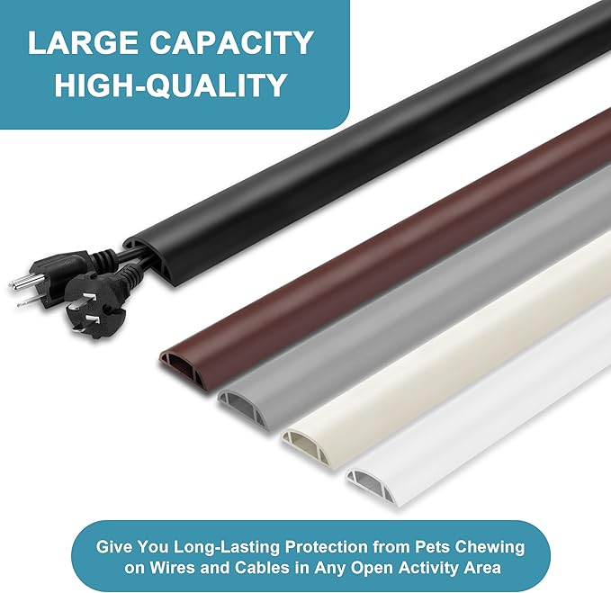 Floor Cable Cover 3ft White, LZEOY Cord Covers for Wires on Floor, Cord Hider Floor Cable Management, Extension Cord Floor Cover Low Profile, Floor Cord Cover for Office/Carpet/Floor