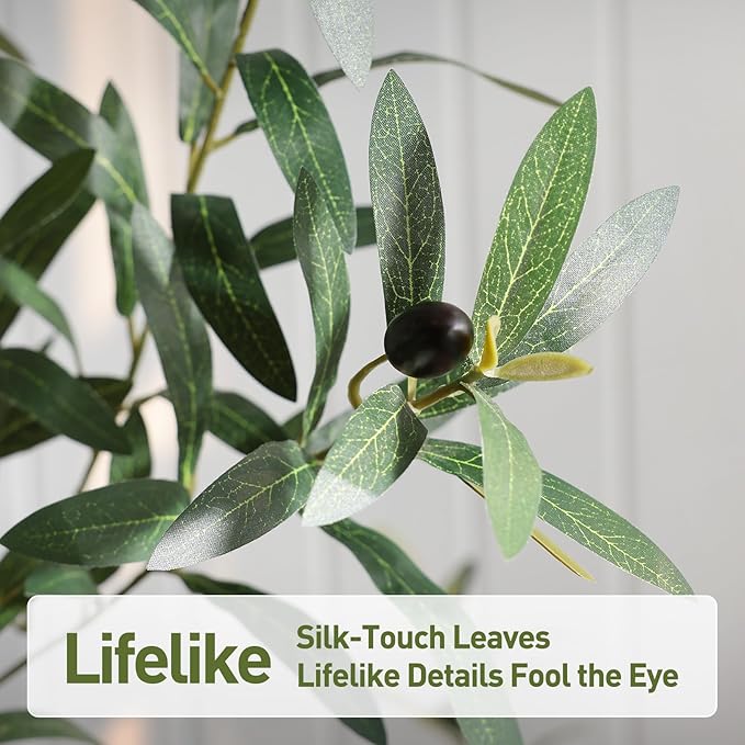 Olive Trees Artificial Indoor,8Ft Large Faux Plants,Tall Fake Tree with 18in White Round Planter,Full & Lush Faux Olive Tree for Home Decor Living Room, Office or Bedroom,Housewarming