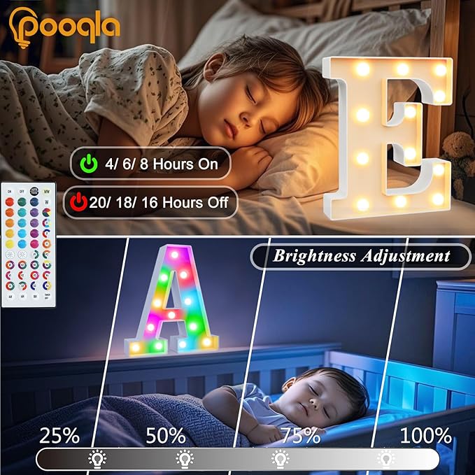 Pooqla Colorful Light Up Letters with Remote, Upgraded 35 Colors LED Marquee Letters, RGB Lighted Letter for Girls Teenager Gift, Birthday, Party, Wedding, Night Light, Room, Bedroom Decor, Letter K
