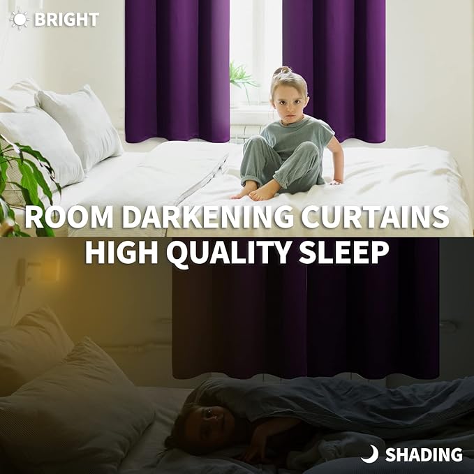 BGment Blackout Curtains - Grommet Thermal Insulated Room Darkening Bedroom and Living Room Curtain, Set of 2 Panels (52 x 45 Inch, Royal Purple)