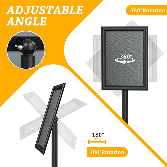 Sign Holder Sign Holder Stand Sign Stands for Display 8.5 x11 Inches Sign Stand Adjustable Standing Sign Holder 360° Rotating Signage Stand for Restaurant , Business, Supermarket Indoor Outdoor Display（Black）