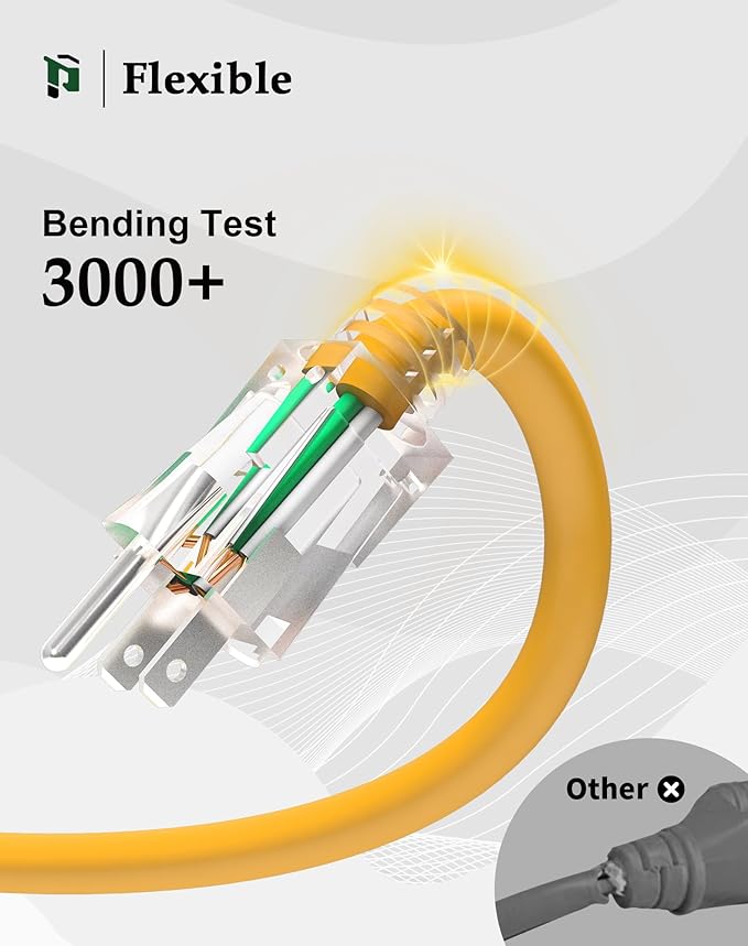 15Ft 12/3 Outdoor Extension Cord with 3-Outlets, Heavy Duty 12 Guage 3 Prong Extension Cord Waterproof with Lighted end, 15A 12AWG 1875W SJTW, ETL Listed - Great for Garage, Garden and Home, Yellow
