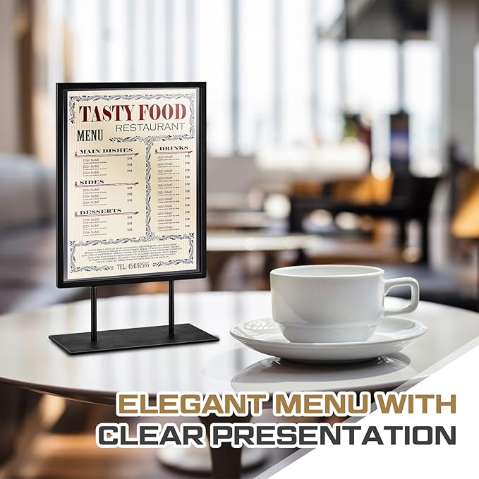 Zhengmy Tabletop Sign Holder with Flat Base Double Sided Countertop Sign Holder Desktop Display Stand Metal Poster Display Stand for Office Store Restaurant Hotels, Black(11" X 8.5",Vertical,1 Pcs)
