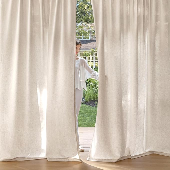 MIULEE Non-See-Through Privacy Linen Curtains 2 Panels, Light Filtering Window Curtains Farn House Textured Back Tab Semi Sheer Drapes for Bedroom Living Room, 52 x 108 Inches Long, Birch