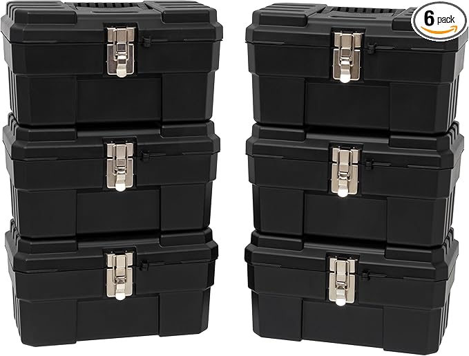 Akro-Mils 09514 ProBox 14-Inch Plastic Toolbox for Tools, Hobby or Craft Storage Toolbox with Removable Tray, 14-Inch x 8-Inch x 8-Inch, Black, 6-Pack