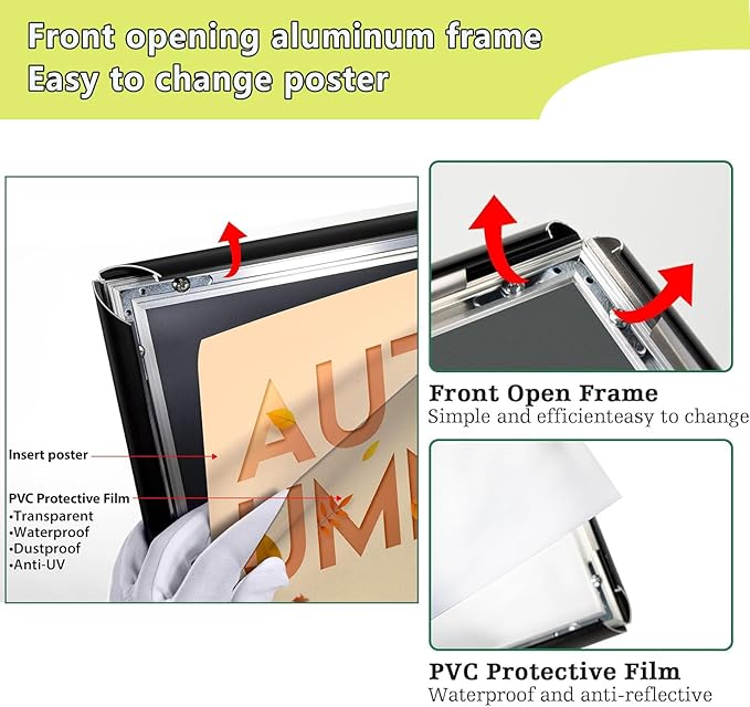 Adjustable Sign Holder Stand 8.5x11 inch, Floor Standing Sign Holder, 360° Rotation, Signage Stand with Snap-Open Frame Display, Outdoor Indoor Standing Display Sign Holders for advertising