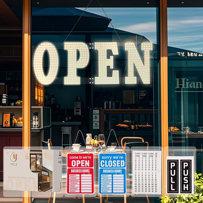 LED Open Signs for Business 30"x10" Dimmable Bright Business Open Sign with Hanging Installation for Window Stores, Hotel, Store, Bar, Retail Shop, Salon, Restaurant