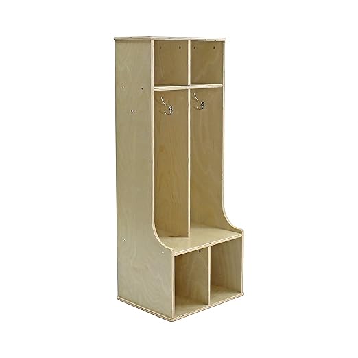 Factory Direct Partners 13138-NT Birch 2-Section Coat Locker with Bench, Storage Cubbies and Coat Hooks - Natural