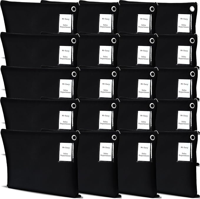 20 Pcs Interoffice Mailer Canvas Transit Sack Zipper Bag 18" x 14" Large Zipper Pouch with Grommet Interoffice Mail Bag (Black)