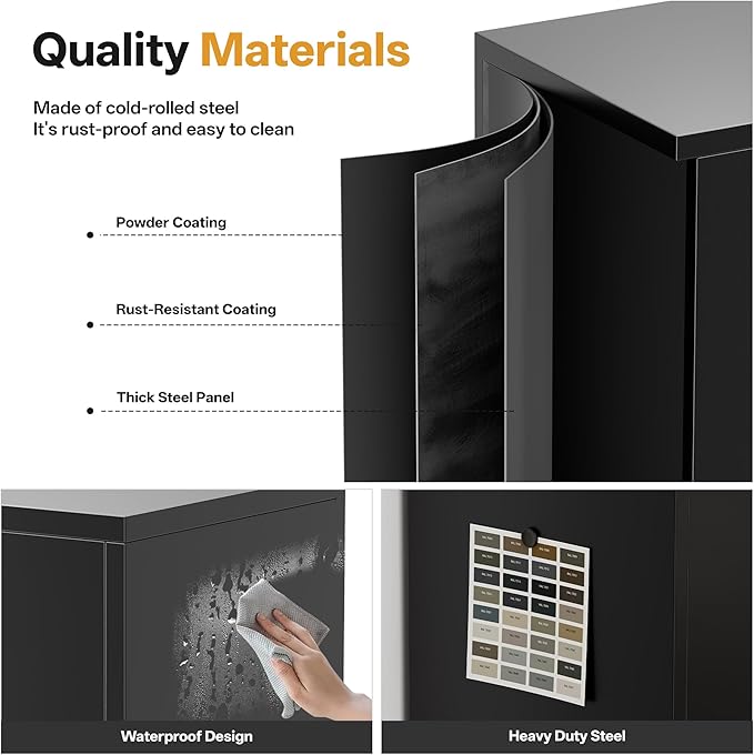 Metal Storage Cabinets with 1Drawer, 71" Storage Cabinet with 4 Locking Doors and 2 Adjustable Shelves, Steel Storage File Cabinet for Pantry Home, Kitchen, Office, Garage (Black)