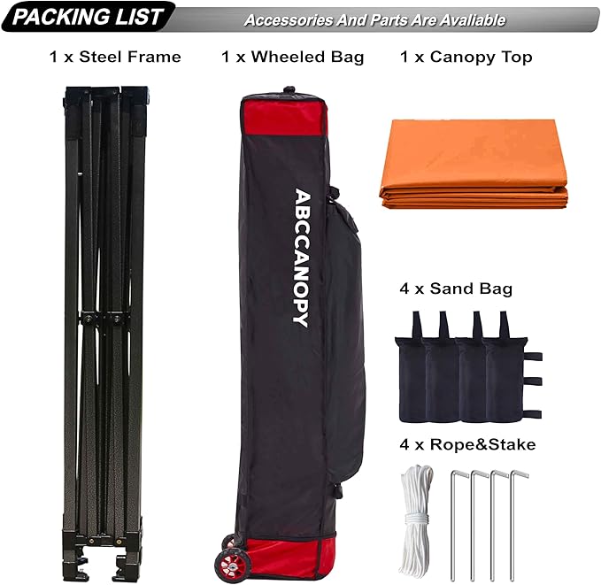 ABCCANOPY Pop Up Canopy - 8x8 Outdoor Patio Portable Canopy Tent with 4 Weight Bags (Orange)