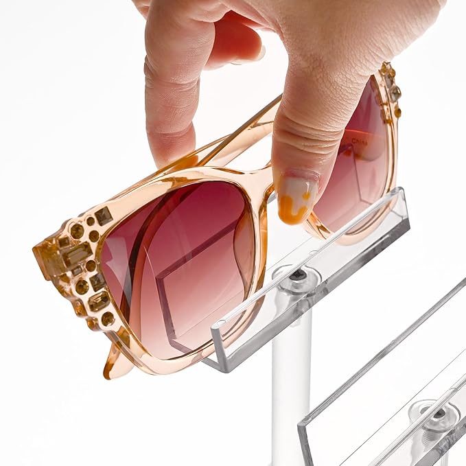 MOOCA 2 Pcs Set, 3 Tier Premium Acrylic Eyewear Display Stand, Sunglasses Rack Holder, Sunglasses Stand, Eyewear Organizer for Eyeglasses, 5 in H