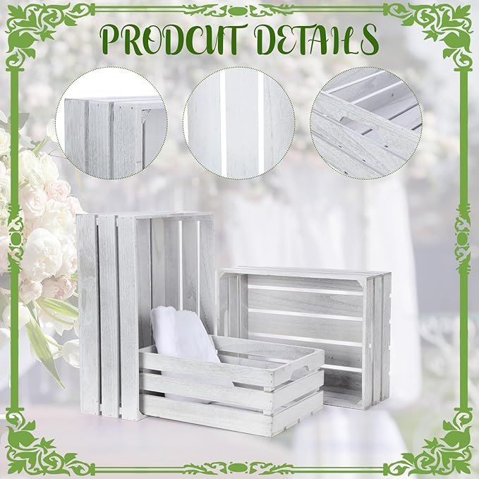Soaoo 3 Pcs Decorative Nesting Wooden Crates for Storage Display, 3 Sizes Rustic Wood Decorative Storage Crates with Handle Farmhouse Crate Box Container(Rustic White)