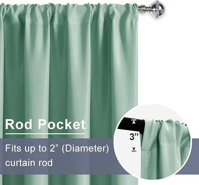 JIUZHEN Short Blackout Curtains for Small Window - Cafe Room Darkening Privacy Energy Saving Half Window Curtains Tiers for Bathroom,Kitchen, W 42 x L 36, Set of 2 Panels with Tiebacks,Sage Green