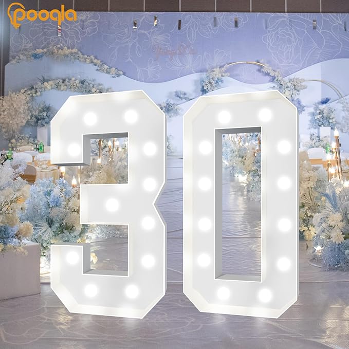 Pooqla 4 FT Light Up Marquee Numbers, Cool White and Warm White LED Large Lighted Marquee Numbers, Giant Mosaic Light Up Numbers for Balloons 2nd 20th 21st Birthday Party Decoration, LED Number 2