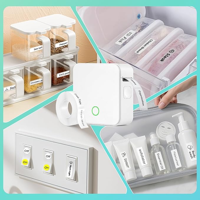 Label Maker Machine with Tape P0 Rechargeable Bluetooth Mini Label Printer Portable Small Thermal Labeling Machine Easy to Use for Home Office School Organization Battery Included White