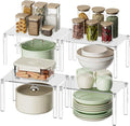 Clear Cabinet Organizer: Acrylic Shelf Riser Set of 4 for Kitchen Pantry Organizers and Storage - Countertop Spice Rack for Cabinet - Stackable Display Shelf Decor for Gift