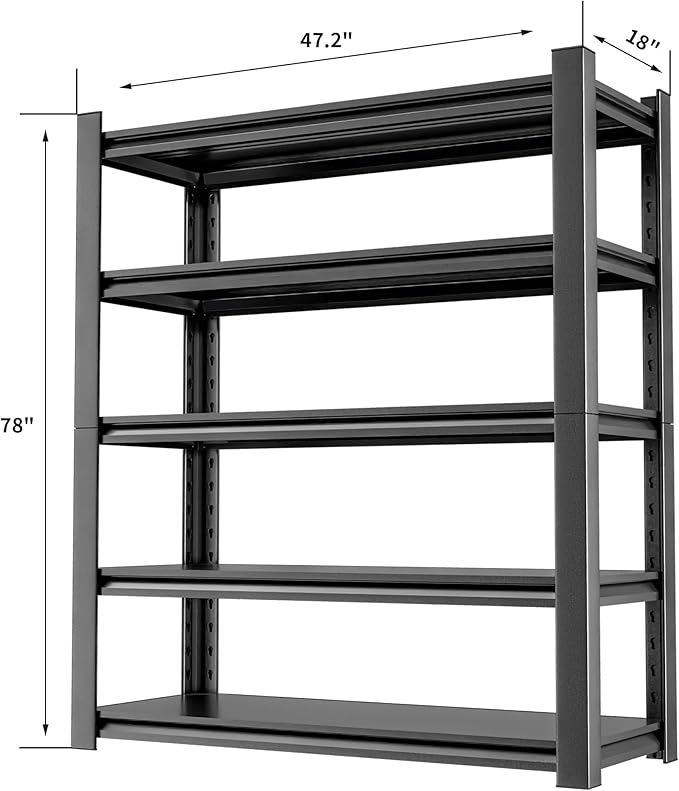 Heavy Duty Metal Storage Shelf, 5 Tier Industrial Shelving Unit - Garage Shelving, Utility Shelf, Metal Storage Rack Shelving, Durable Garage Shelf Organizer 18" D x48 W x78 H