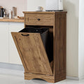 13 Gallons Tilt Out Trash Cabinet Freestanding Kitchen Trash Bin Cabinet Wood Garbage Recycling Cabinet with Hideaway Drawer Pet Proof Trash Can Holder for Kitchen Living Room, Dark Wood