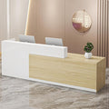 PLMOKN Wood Reception Desk Marble Stone with Checkout Retail Counter L Shaped Modern Mostrador para Negocio Office Desk Closed Front with Storage Drawers for Barber,Salon,Clothing Store