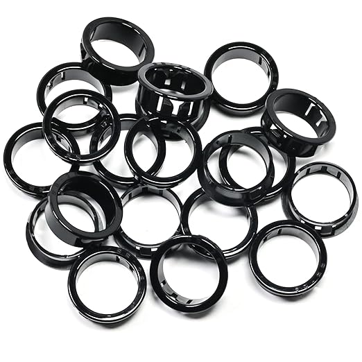 20 pcs Black Snap Bushing 1-1/8" (28 mm) Mounting Diameter, Plastic Cable Hole Grommets for Wiring, Round Nylon Snap in Locking Electrical Wire Cord Hose Tubing Bushings Grommets Protectors