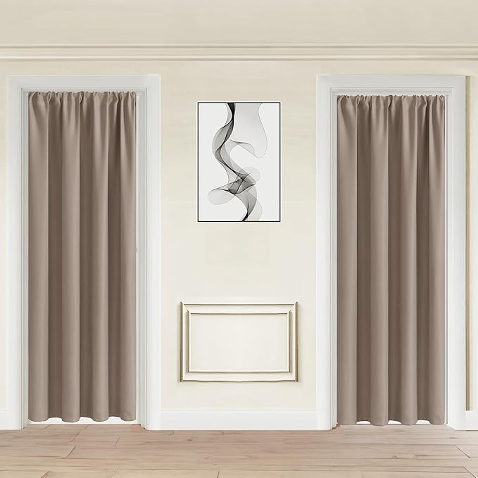 JIUZHEN Blackout Doorway Curtains 80 inch Length - 2 Panels Thermal Insulated Privacy Soundproof Rod Pocket Closet Door Curtains Room Divider for Bedroom, Office, 42 x 80 inches, Camel
