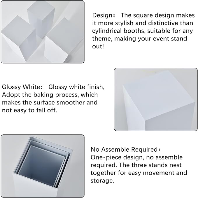 Vincidern 6pcs Square Pedestal Stands for Party, Metal Display Plinth Pillars for Wedding Ceremony Birthday Party Art Decor 31.5*11.8''(2*L), 27.6*11''(2*M), 23.6*10.2''(2*S)