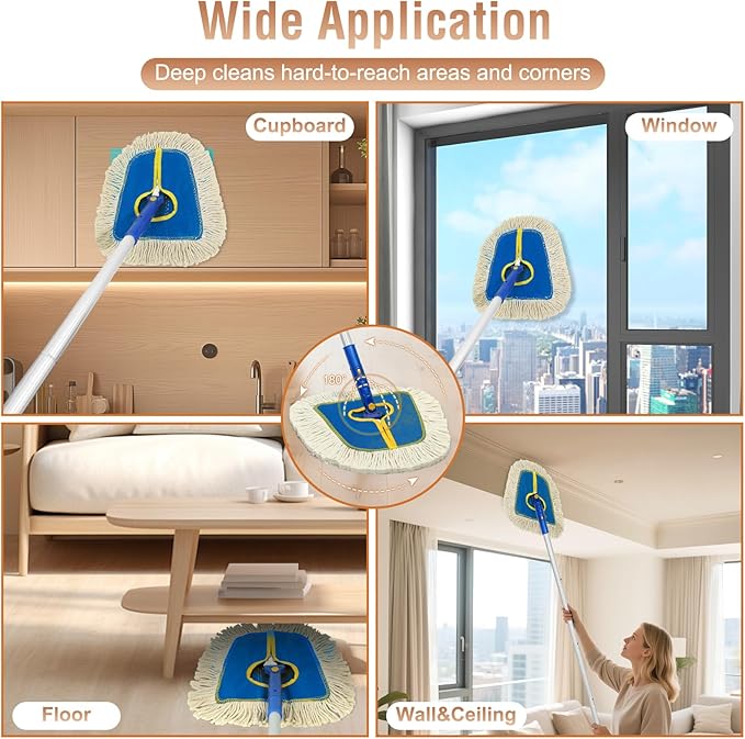 Commercial Dust Mop for Hardwood Floors Cleaning, Heavy Duty Industrial Dry Mop with Wedge Cotton Mop Pads for Walls Cleaner,Tile,Vinyl,Laminate, Floor Duster Broom for Home and Business Use