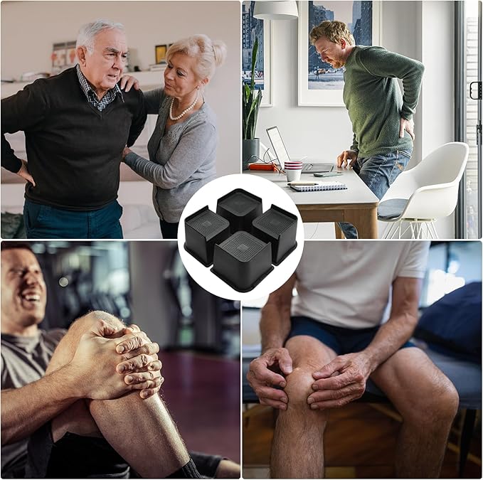 Bed Risers 2 inch, 3 inch, 4 inch, 6 inch or 8 inch Heavy Duty Furniture Risers, Up to 6000 Lbs L Shaped Design Bed Lifts Blocks for Couch Desk Sofa Table (Black, 4 Inch 4 Pack)