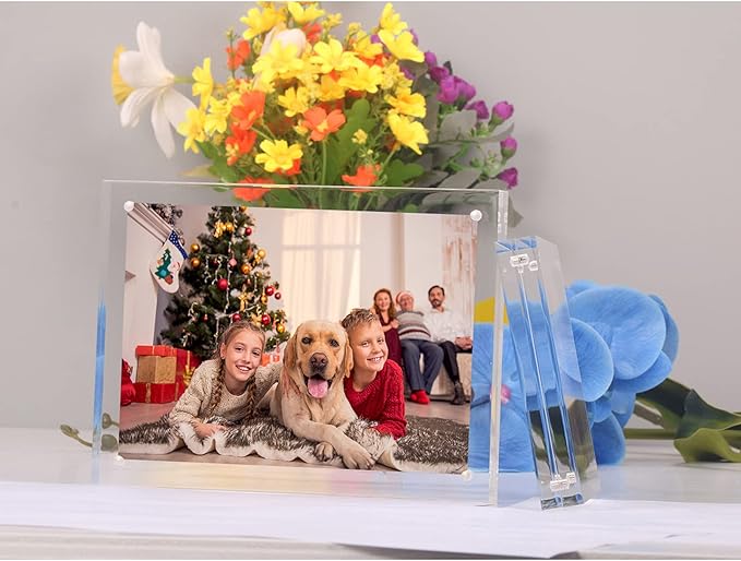 NIUBEE 4x6 Acrylic Photo Frame 3 Packs, Picture Frame 20% Thicker Block, Clear Frameless Acrylic Frames Double Sided，Magnetic frames for Desktop