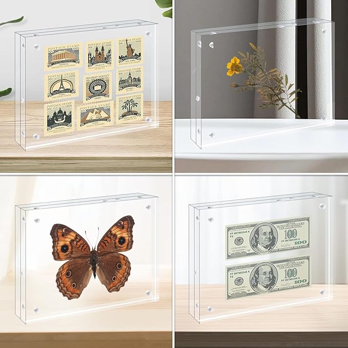 Egofine A4 Acrylic Frames 2 Pack, 20mm Thicker Frameless Clear Picture Frames, Double Sided Magnetic Picture Frames, Free Standing Desktop Display