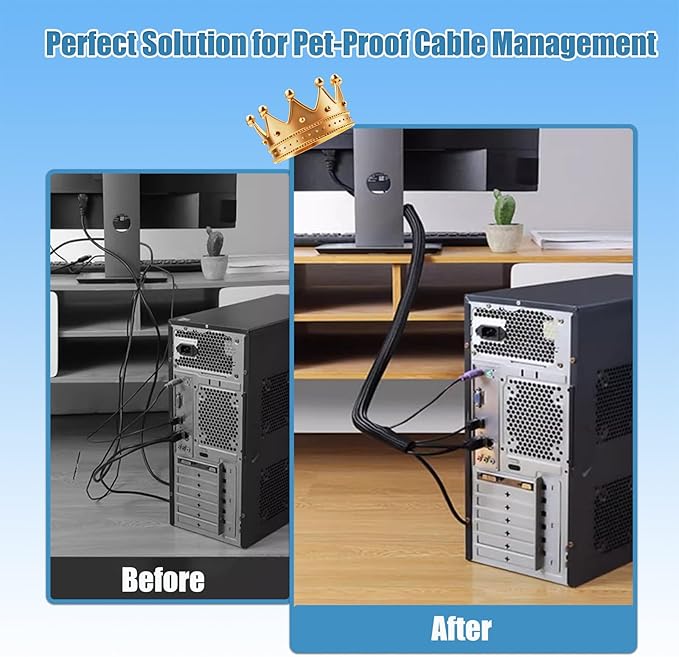 1 inch Cord Protectors from Pets No Chew, 10ft Wire Protector Cord Covers for Pets, Flexible Cable Sleeve Cord Management for TV Computer Wires