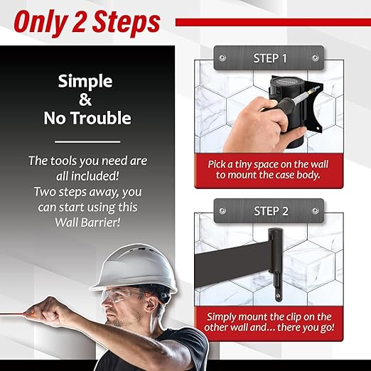 DuraSteel Wall Mount Crowd Control Retractable Belt Barrier - 9.2 Ft Black Retractables Barrier Belt, Crowd Control Barriers Do Not Enter Line Dividers for Crowds NOT Stanchions with Retractable Belts