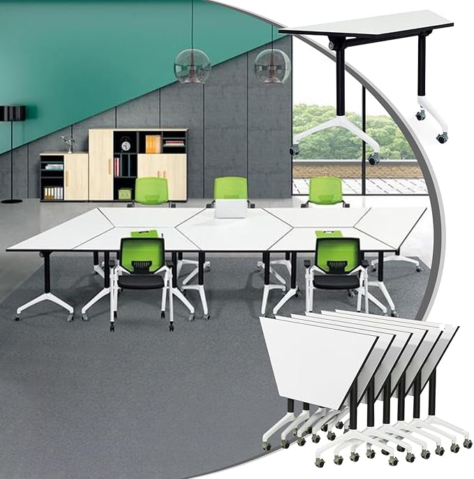 Conference Table Flip Top Mobile Training Table,White Folding Conference Room Tables,Modular Meeting Tables with Silent Wheels,Easy to Install,Modern Conference Meeting Tables for Office,Classroom (8)