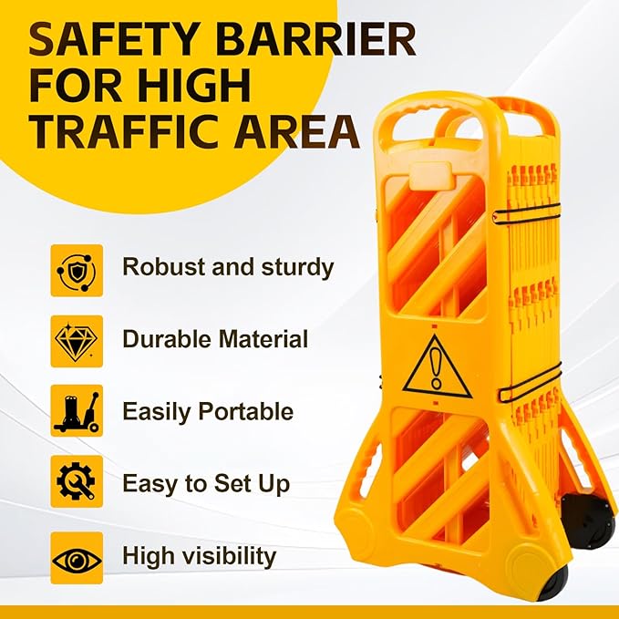 13 Foot Portable Driveway Fence Safety Barriers, Commercial Safety Barriers, Folding Security Gate Safety Barrier with Casters for Construction, Traffic Control, Driveway Gate