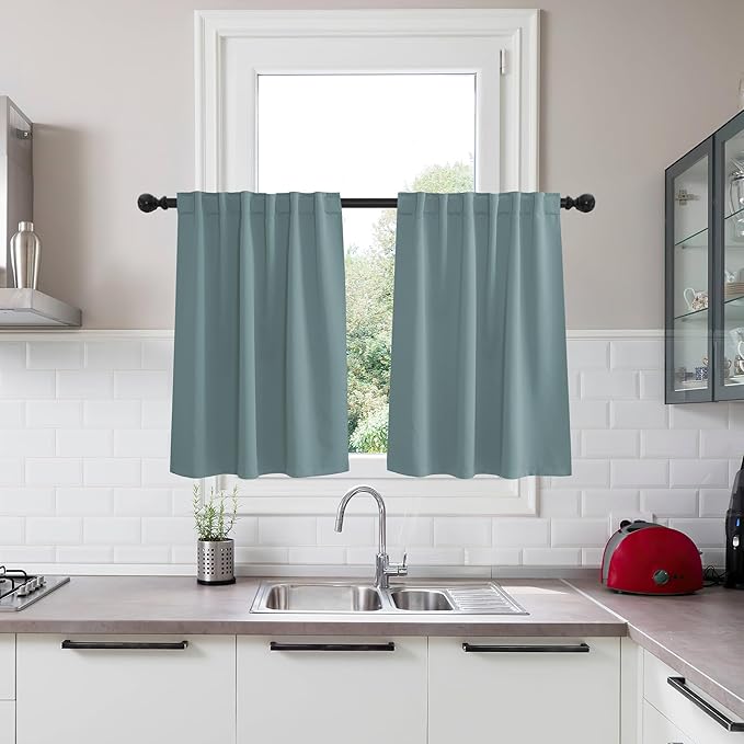 KGORGE Room Darkening Curtains 36 inch for Bedroom, Privacy Solid Thermal Insulation Noise Reducing Small Window Curtains for Bathroom Basement Office W34 x L36, Dusty Blue, 2 Panels