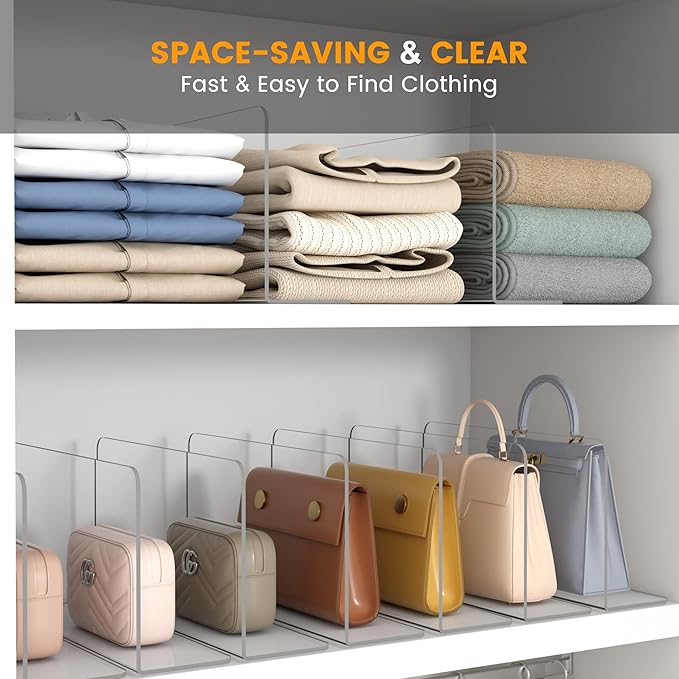 OKPOW Acrylic Shelf Dividers for Closet Organization: 8 Pack Durable Clear Shelves Separators for Clothing Adjustable 12" Tall x 10" Deep