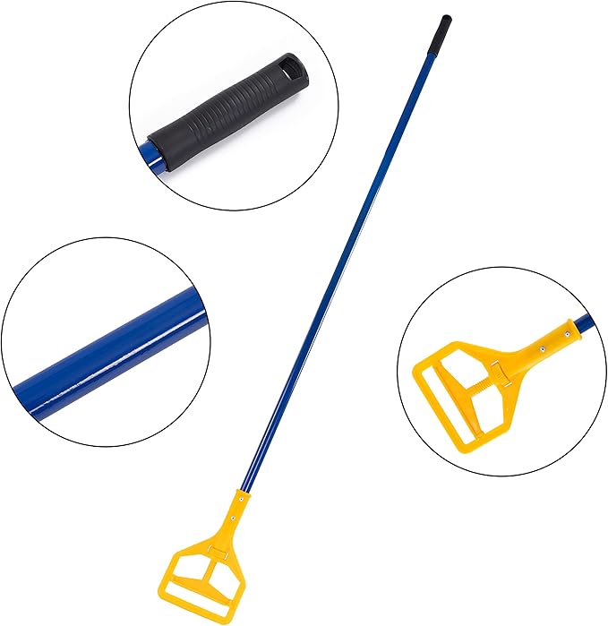 Matthew Cleaning Commercial Quick-Change Iron Mop Handle for Floor Cleaning Heavy Duty Mop Stick Replacement 60inch with Plastic Gripper Wet Mop Handles 12 Packs