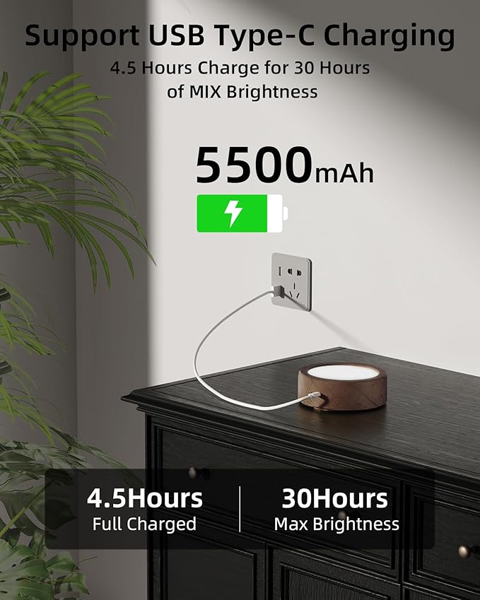 EZVALO LED Wall Mounted Lights, 5500mAh Rechargeable Wall Sconces Lamp, 3 Color Temps & Remote and Touch Control, 360°Rotation Dimmable Cordless Wall Light for Bedroom Reading Study (3 Pack Walnut)