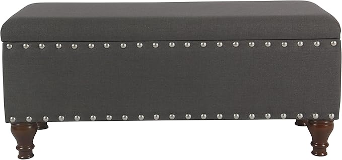 HomePop Upholstered Storage Bench with Nailhead Trim – Charcoal